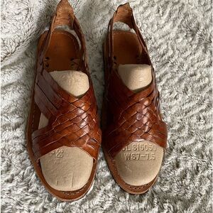 Men's Brown Woven Leather Slide Sandals